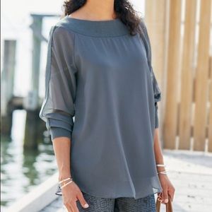 Soft Surroundings Women’s Gray Long Sleeve Bateau Neck Dianthus Tunic Size 1X